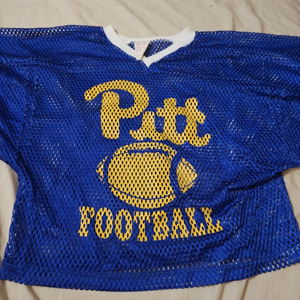 Vintage PITT Pro Knitwear Football Jersey Yellow Blue Mesh USA Made Size M